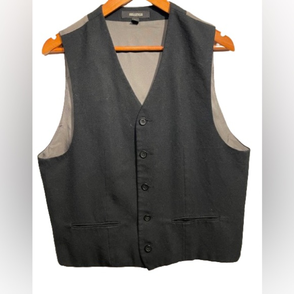 J Riggings Mens Black Vest 5 Button Size L Gray Lining Back Casual  Formal